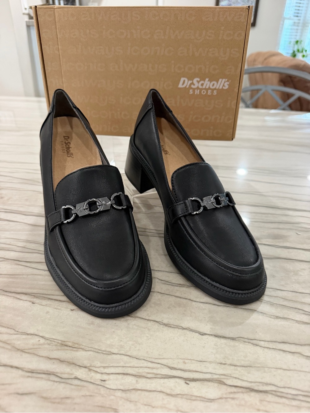 Dr. Scholl's Women's Black Leather Heel Loafers